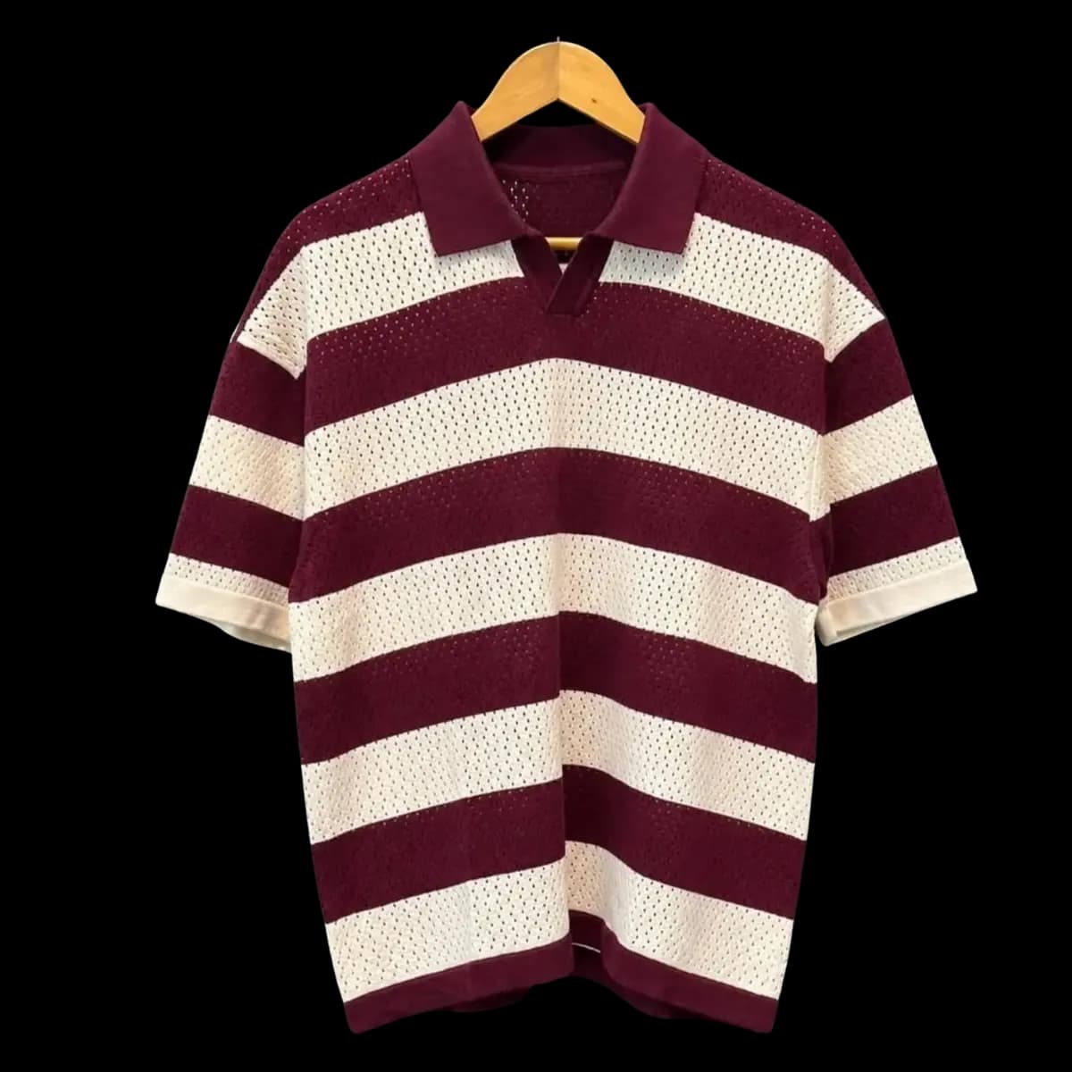 Premium Striped Knit Polo - red